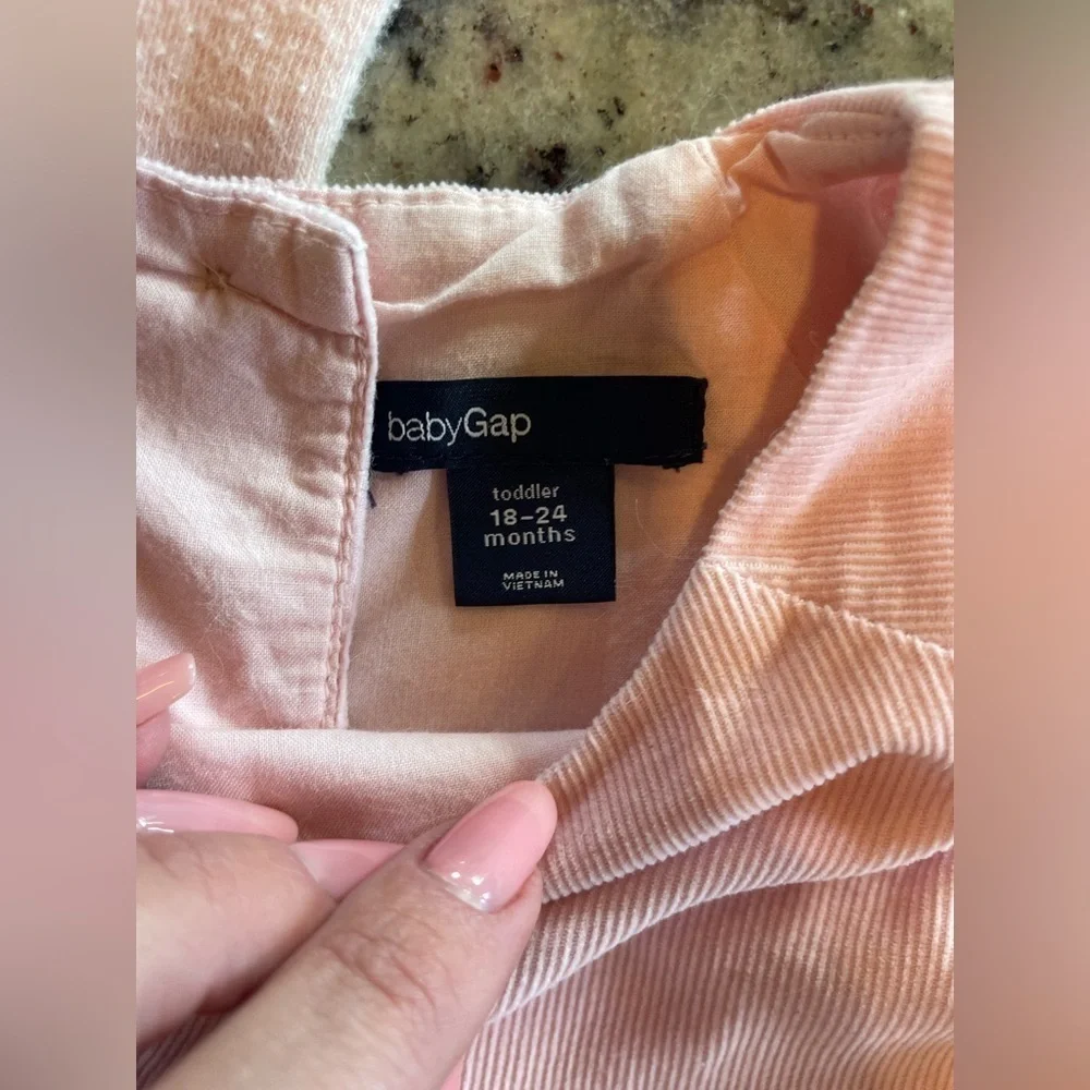 Baby gap Pink cotton Corduroy Dress with sparkle tights and genuine fur collar